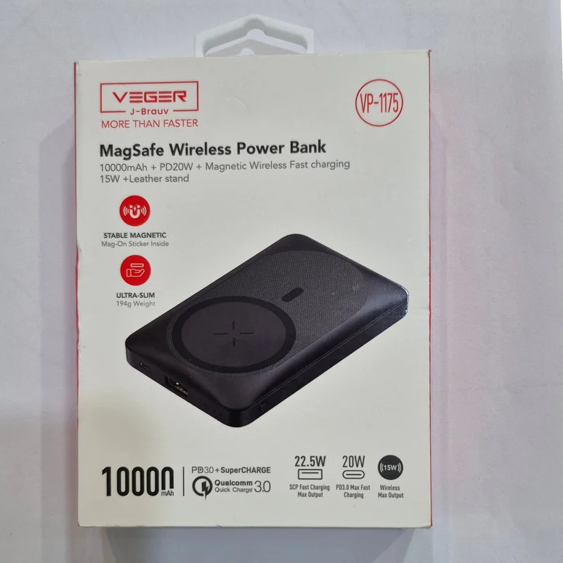 پاوربانک بیسیم 22.5 وات وگر مدل VP-1175 ظرفیت 10000 میلیآمپر ساعت