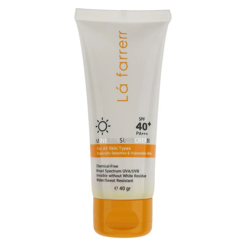 کرم ضد آفتاب بدون رنگ لافارر SPF 40 مدل مینرال ‌حاوی محافظ UVA و UVB و PA+++مناسب پوست‌های حساس حجم 40 میلی‌لیتر