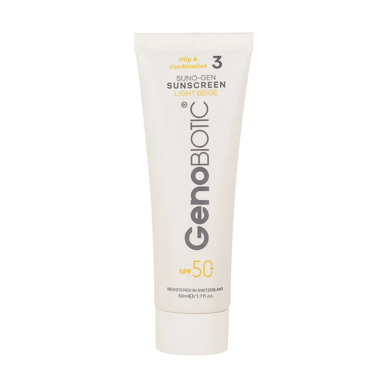 کرم ضدآفتاب رنگی ژنوبایوتیک SPF 50 مدل SUNO محافظ UVA ،UVB، مناسب پوستهای چرب، حجم 50 میلیلیتر