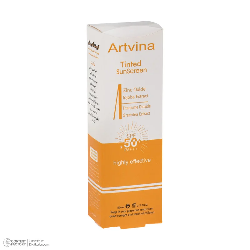 کرم ضد آفتاب رنگی آرت وینا SPF 50 مدل Highly Effective ‌محافظ UVA ،UVB و PA+++، ضد حساسیت، ضد چروک و ضد پیری، مناسب انواع پوست‌ حجم 50 میلی‌لیتر
