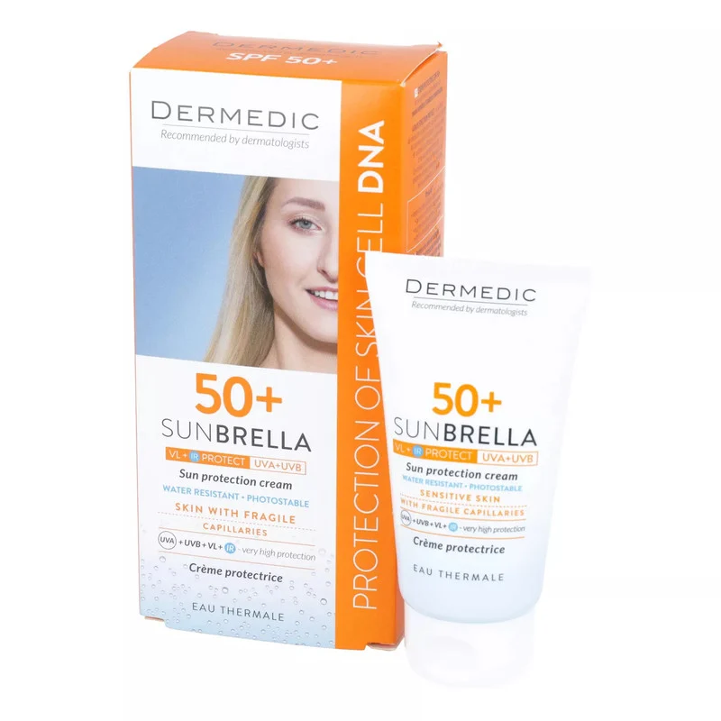 کرم ضد آفتاب بدون رنگ درمدیک SPF 50 مدل fragile ‌مناسب پوست‌های حساس حجم 50 میلی‌لیتر