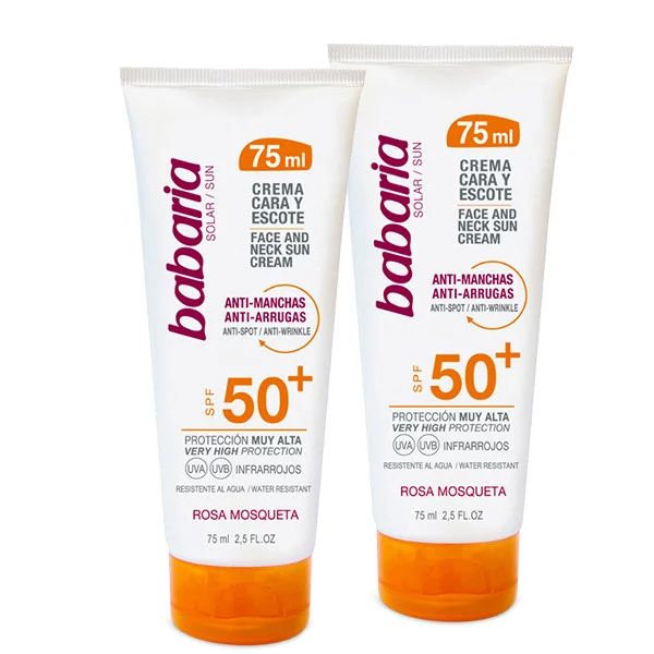کرم ضد آفتاب بدون رنگ باباریا SPF 50 مدل ‌ROSA MOSQUETA مناسب برای انواع پوست حجم 75 میلی‌لیتر