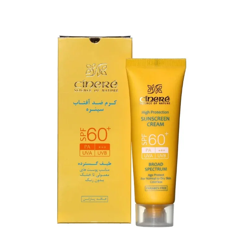 کرم ضدآفتاب بی‌رنگ سینره مدل SPF60 مناسب انواع پوست، حجم 50 میلی‌لیتر
