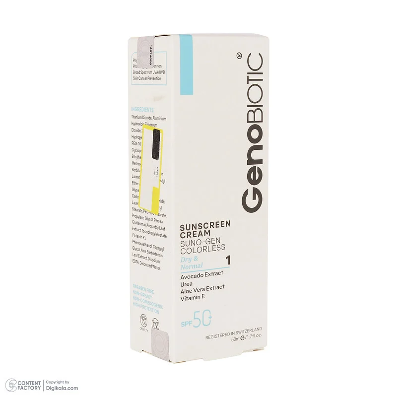 کرم ضد آفتاب بی‌رنگ صورت و بدن ژنوبایوتیک SPF 45 مدل SUNOGEN ‌محافظ UVA ،UVB، مناسب پوست‌های خشک و معمولی حجم 40 میلی‌لیتر