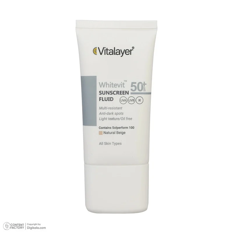 فلوئید ضدآفتاب رنگی ویتالیر SPF 50 مدل Whitevit مناسب انواع پوست حجم 50 میلی لیتر