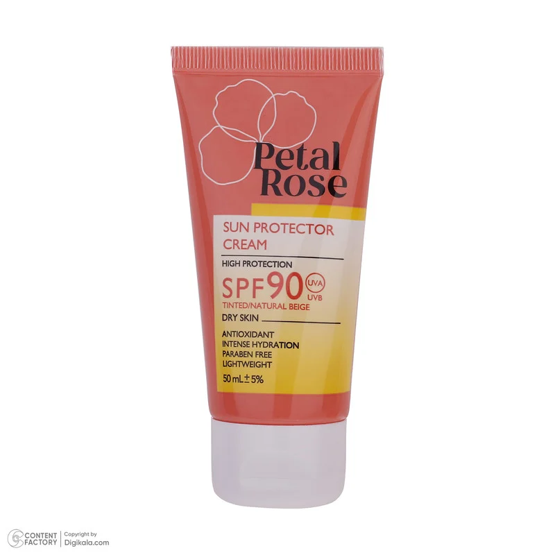 ضدآفتاب رنگی بژ روشن SPF90 پتال رز مدل High Protection مناسب پوست خشک، حجم 50 میلیلیتر