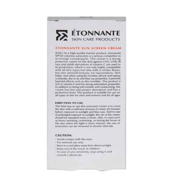 کرم ضد آفتاب بدون رنگ ایتونانت +SPF50 مدل مینرال محافظ UVA ،UVB،  ، ضد چروک، مرطوب‌کننده، مناسب انواع پوست حجم 50 میلی‌لیتر