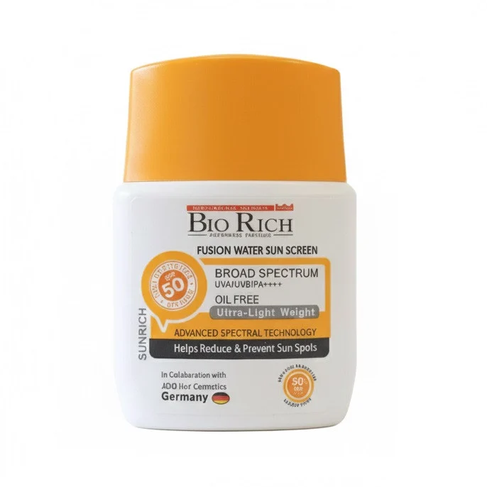 فلوئید ضد آفتاب بی‌رنگ صورت بایوریچ SPF 50 مدل BROAD SPECTRUM محافظ UVA ،UVB و PA+++،مناسب برای انواع پوست‌ حجم 50 میلی‌لیتر