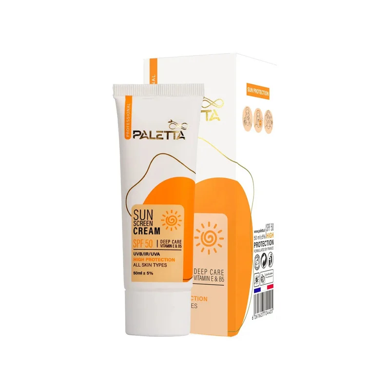 کرم ضد آفتاب بدون رنگ پالتا +SPF 50 مدل High protection ‌محافظ UVA،UVB مناسب انواع پوست حجم 50 میلی‌لیتر