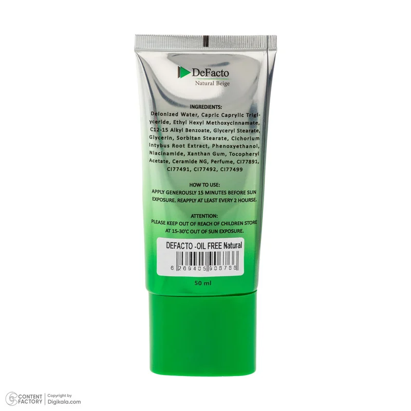 کرم ضد آفتاب رنگی صورت دیفکتو SPF 50 مدل NB ‌محافظ در برابر اشعه UVA،UVB مناسب برای پوست‌ چرب حجم 50 میلی‌لیتر