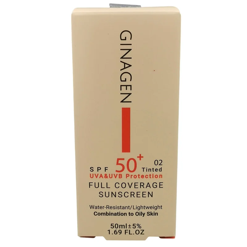 کرم ضد آفتاب رنگی ژیناژن SPF 50 مدل 02 محافظت کننده در برابر اشعه های UAV و UVB مناسب پوست های چرب و مختلط حجم 50 میلی لیتر مجموعه دو عددی