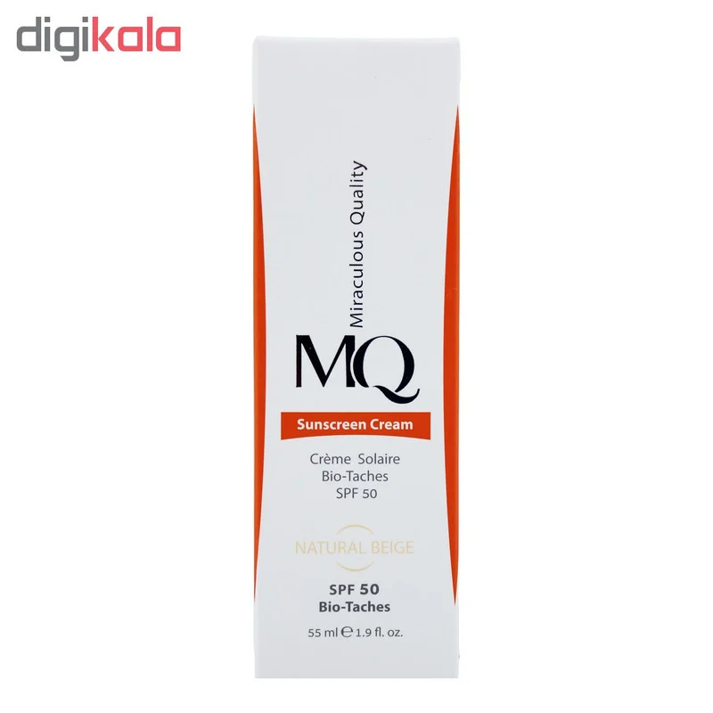 کرم ضدآفتاب رنگی ام کیو SPF50 مدل NATURAL BEIGE BIO TACHES مناسب انواع پوست، حجم 55 میلی‌لیتر