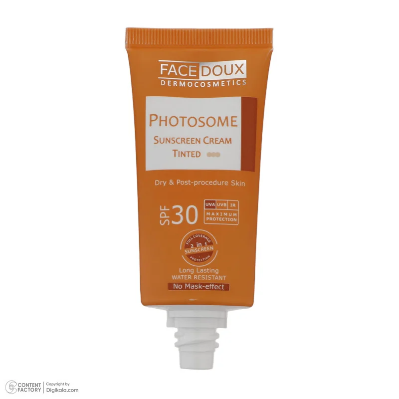 کرم ضد آفتاب رنگی فیس دوکس SPF 30 مدل فوتوزوم محافظ اشعه UVA و UVB، ‌ضد آب، مناسب پوست‌های خشک حجم 40 میلی‌لیتر