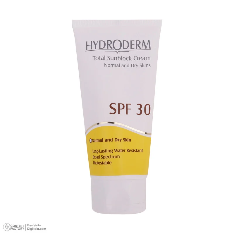 کرم ضدآفتاب بی‌رنگ هیدرودرم SPF30، مناسب پوست‌های نرمال و خشک، حجم 50 میلی‌لیتر