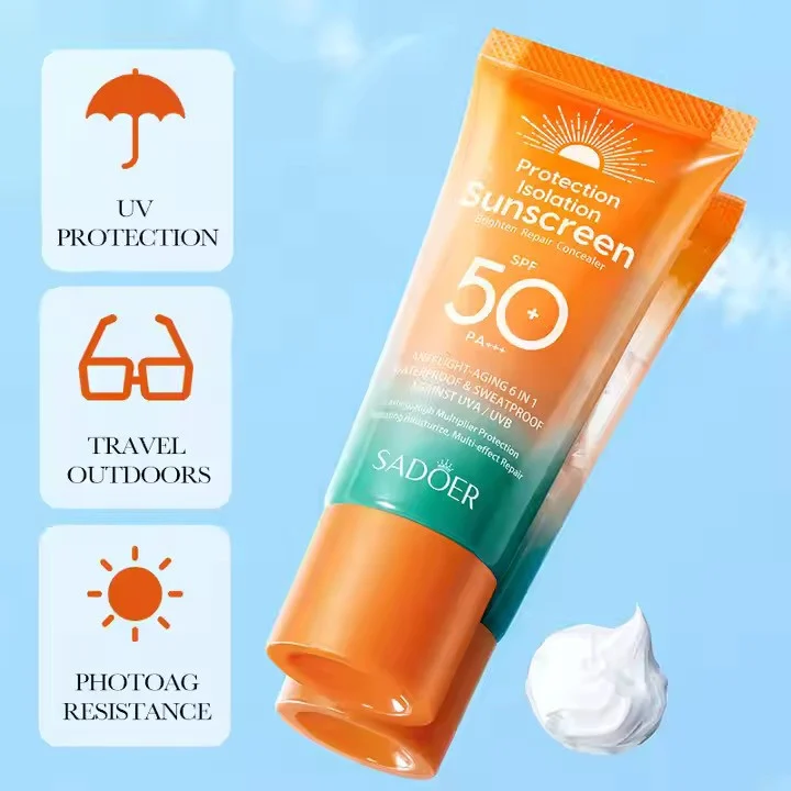 کرم ضد آفتاب بدون رنگ سادور SPF 50 مدل PI محافظ UVA ،UVB و PA+++، ضد حساسیت، ضد چروک و ضد پیری، مناسب انواع پوست‌ وزن 50 گرم