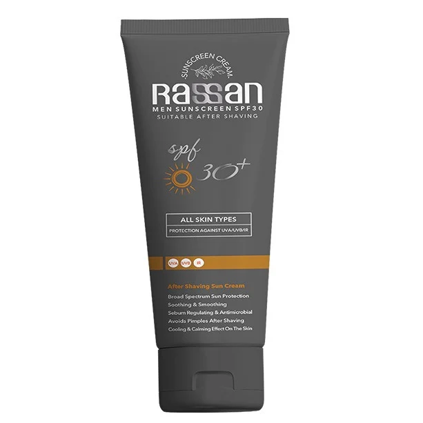 کرم ضد آفتاب بی‌رنگ آقایان صورت راسن SPF 30مدل افترشیو محافظ در برابر UVA/UVB ‌مناسب برای پوست چرب حجم 40 میلی‌لیتر