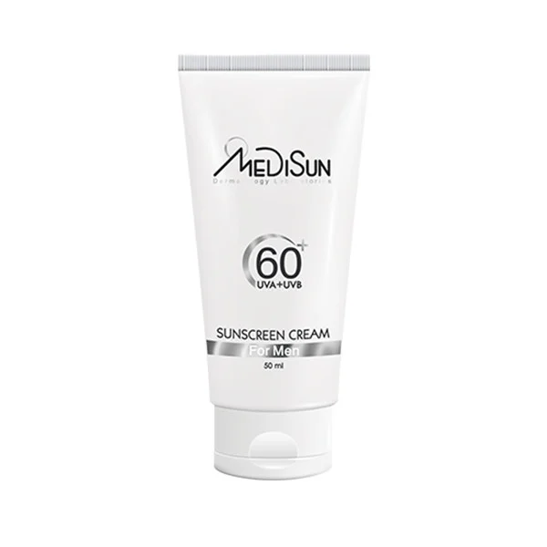 کرم ضد آفتاب بی رنگ آقایان مدیسان مدل SPF 60 مناسب انواع پوست حجم 50 میلی لیتر