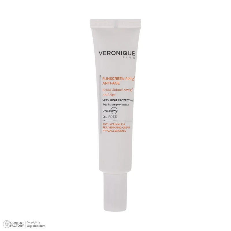 کرم ضد آفتاب بدون رنگ ورونیک SPF50 مدل Anti Age محافظ UVA ،UVB، مناسب پوست چرب حجم 40 میلی‌لیتر