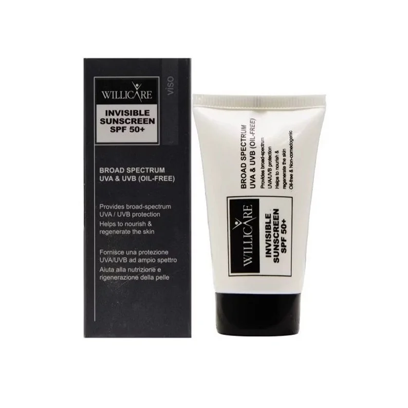 کرم ضد آفتاب بی رنگ صورت ویلی کر SPF 50 مدل اینویزیبل محافظ در برابر اشعه UVA و UVB مناسب برای انواع پوست حجم 40 میلی‌لیتر