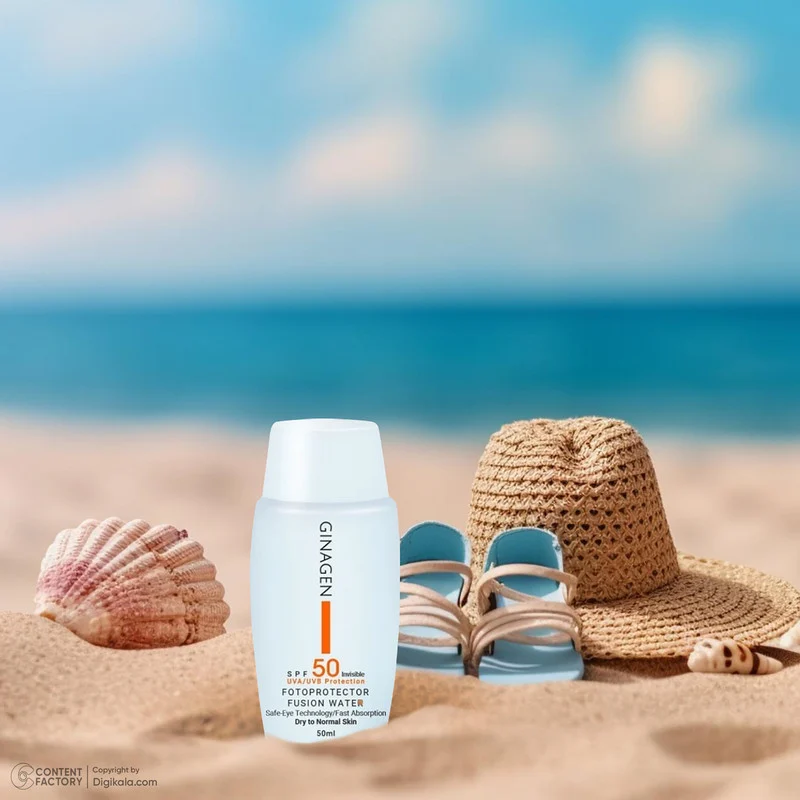 کرم ضدآفتاب بی‌رنگ ژیناژن مدل SPF50، مناسب پوست‌های معمولی و خشک، حجم 50 میلی‌لیتر