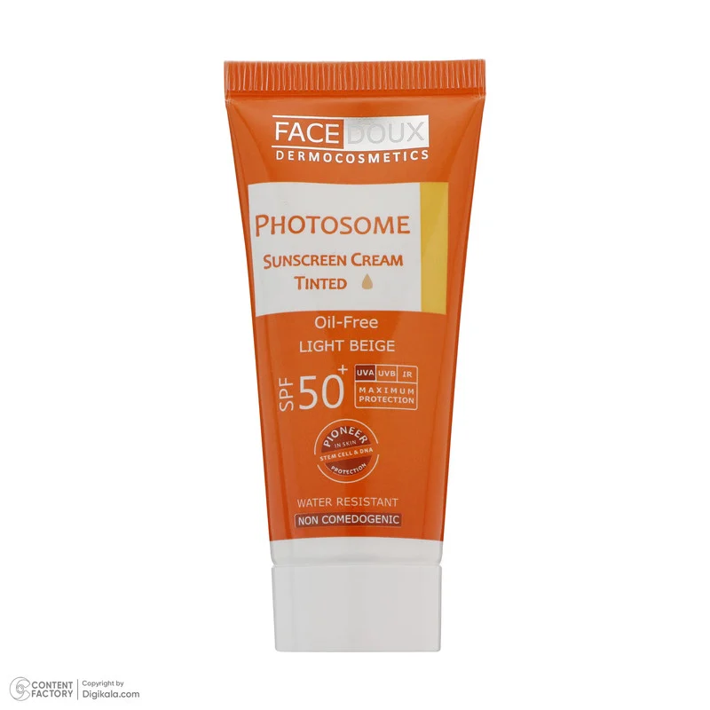 کرم ضد آفتاب رنگی فیس دوکس، SPF 50، مدل فتوزوم، مناسب انواع پوست با تنالیته روشن و حجم 40 میلی‌لیتر، غیر کومدون‌زا، ضد آب، محافظت‌کننده در برابر اشعه‌های UVA و UVB، دارای فرمولاسیون فاقد چربی، با ماندگاری 2 ساعته