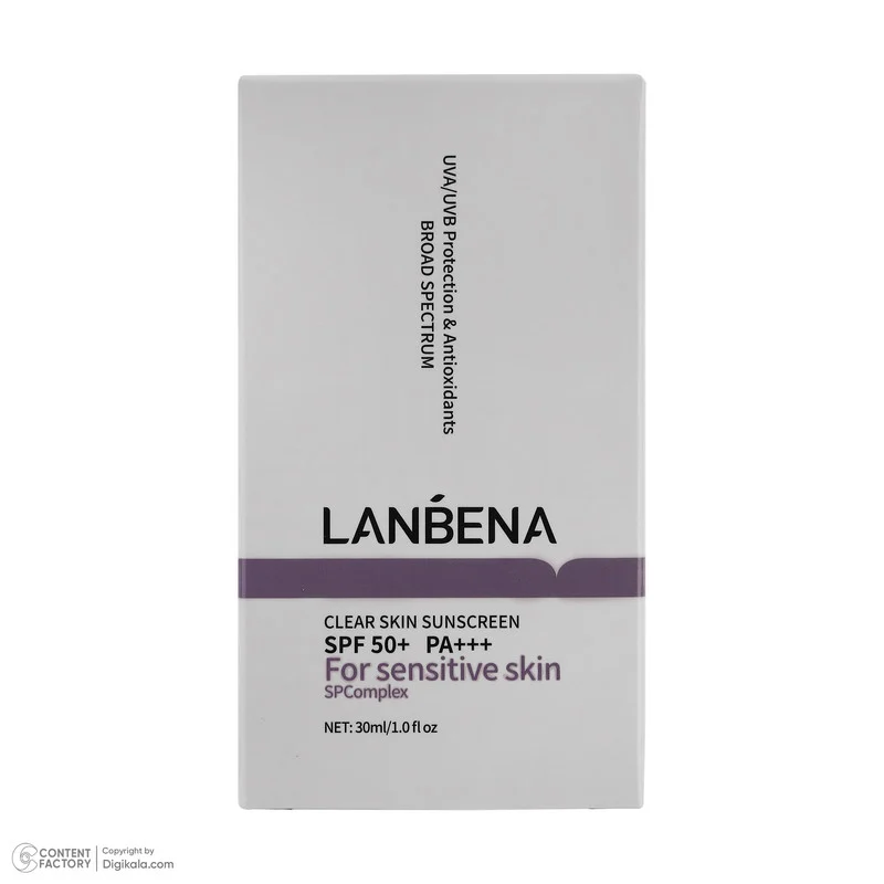 کرم ضد آفتاب بدون رنگ لنبنا SPF 50 مدل sensitive حاوی محافظ UVB و UVA مناسب پوست های حساس حجم 30 میلی لیتر