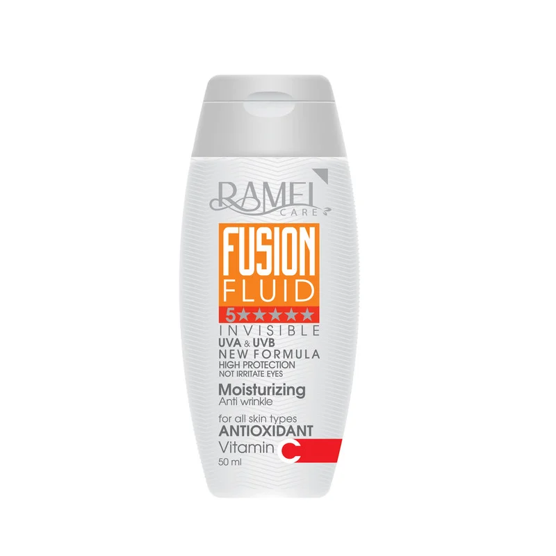 فلوئید ضدآفتاب بی‌رنگ رامل ، با SPF50، حاوی محافظ UVA ،UVB ، فاقد چربی، ضدچروک، مناسب انواع پوست، حجم 50 میلی‌لیتر