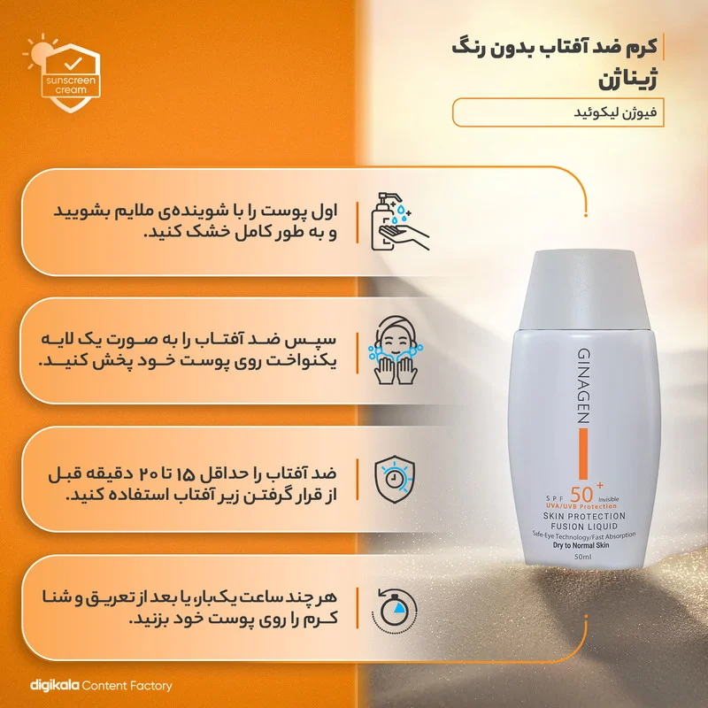 کرم ضدآفتاب ژیناژن مدل فیوژن لیکوئید، حجم 50 میلی‌لیتر
