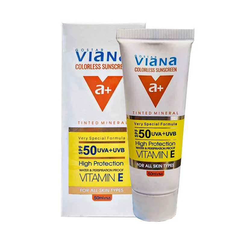 کرم ضد آفتاب بی رنگ ویانا SPF50 مدل 0 مناسب انواع پوست حجم 50 میلی لیتر
