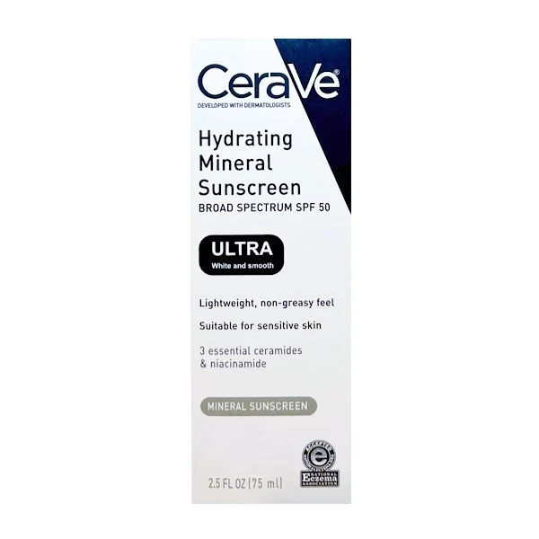 لوسیون ضد آفتاب بدون رنگ سراوی SPF 50 مدل Ultra white & smooth مناسب پوستهای حساس حجم 75 میلیلیتر