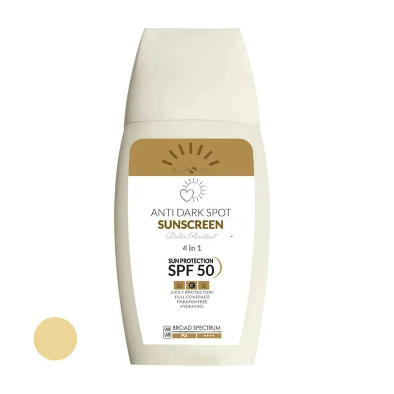 کرم ضد آفتاب و ضد لک رنگی هپسان SPF50 مدل 4 محافظ UVA ،UVB و PA++++ و حاوی ویتامین C بژ طبیعی مناسب برای پوست چرب و مختلط حجم 50 میلی لیتر