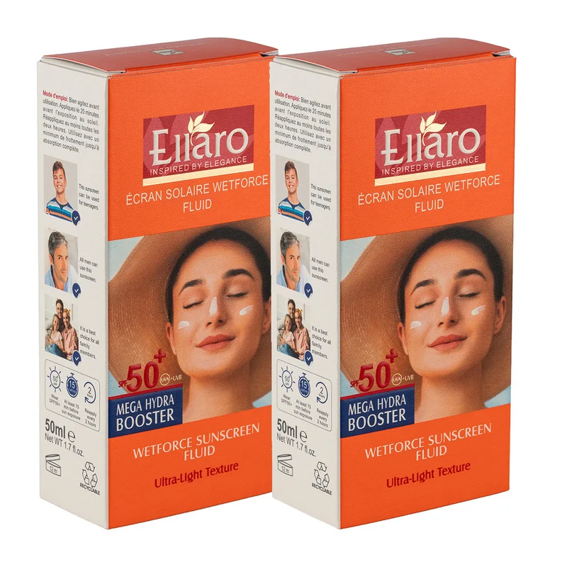 فلوئید ضد آفتاب بی‌رنگ صورت الارو SPF 50 مدل Wetforce محافظ در برابر UVA، UVB ‌مناسب برای پوست‌ چرب حجم 50 میلی‌لیتر مجموعه دو عددی