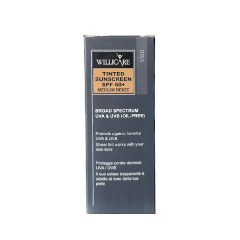 کرم ضد آفتاب رنگی صورت ویلی کر SPF 50 مدل tinted ‌محافظ در برابر اشعه UVA و UVB مناسب برای انواع پوست حجم 40 میلی‌لیتر