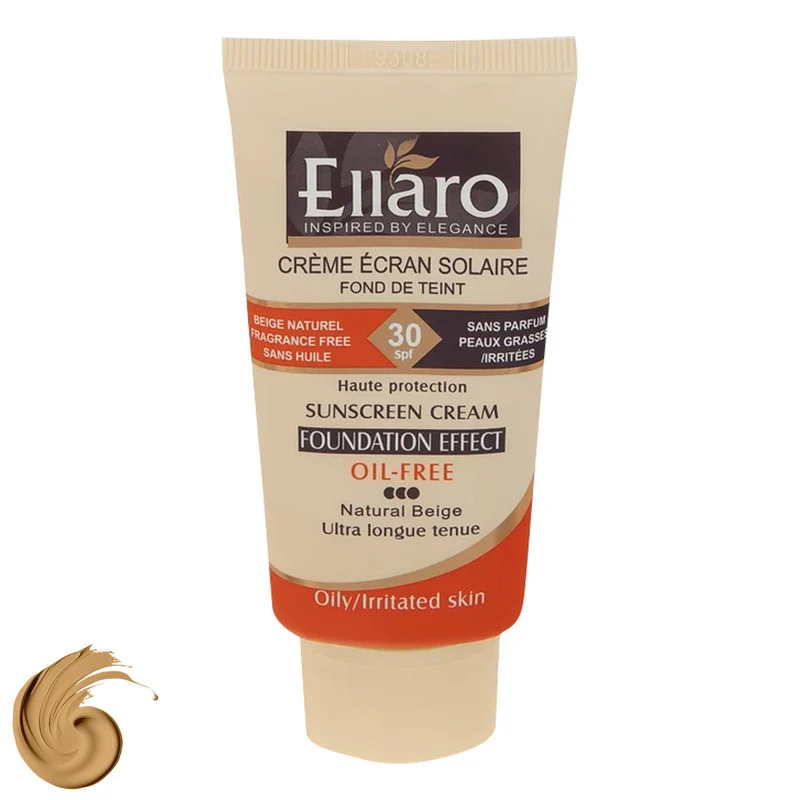 کرم ضد آفتاب رنگی الارو SPF30 سری Foundation Effect مدل Natural Beige محافظ UVB، مناسب پوست‌های چرب و حساس تحت لیسانس حجم 40 میلی‌لیتر
