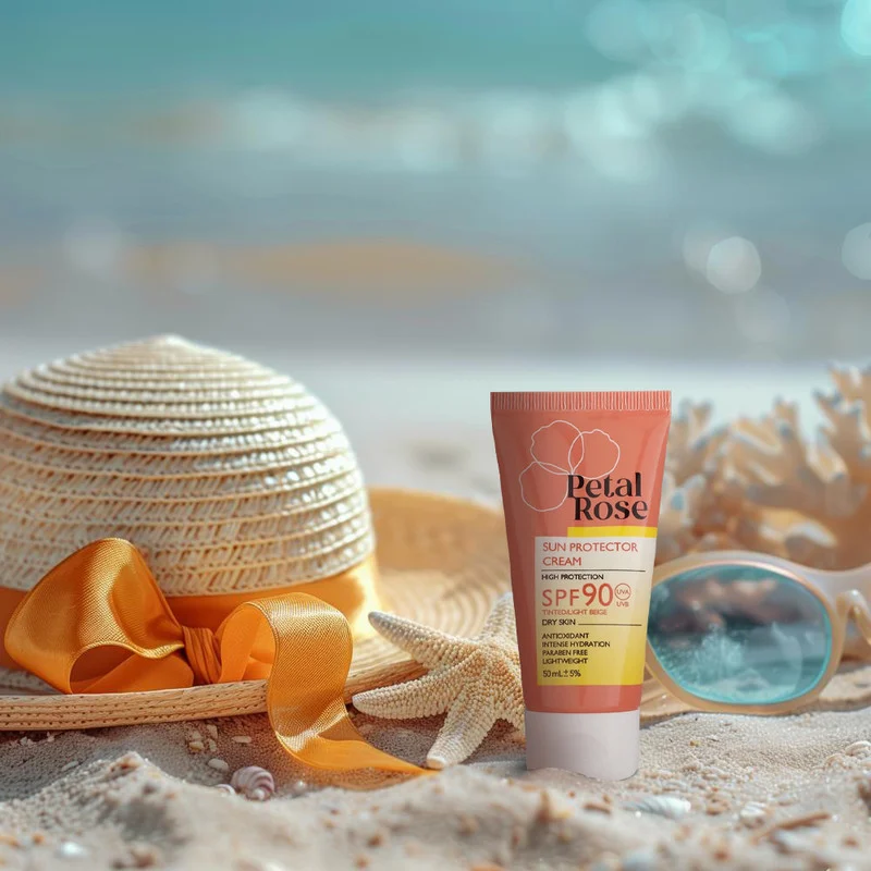 ضدآفتاب رنگی بژ روشن SPF90 پتال رز مدل High Protection مناسب پوست خشک، حجم 50 میلیلیتر