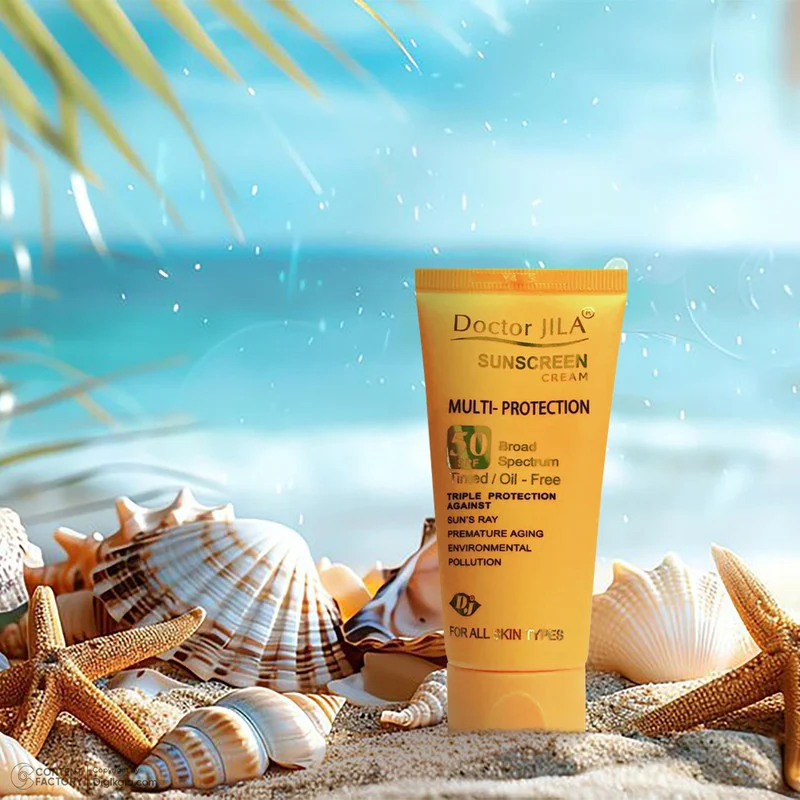 کرم ضد آفتاب بدون رنگ دکتر ژیلا SPF50 مدل multi-protection محافظ UVB، مرطوبکننده، مناسب انواع پوست حجم 50 گرم