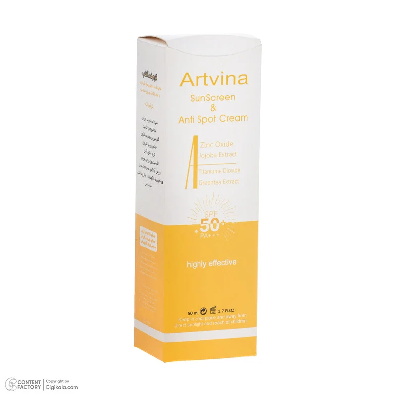 کرم ضد آفتاب بدون رنگ آرت وینا SPF 50 مدل Highly Effective ‌محافظ UVA ،UVB و PA+++، ضد حساسیت، ضد چروک و ضد پیری مناسب انواع پوست‌ حجم 50 میلی‌لیتر