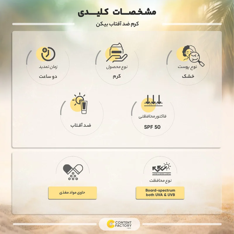 کرم ضد آفتاب بیکن رنگی مدل SPF50 مناسب پوست های خشک حجم 50 میلی لیتر
