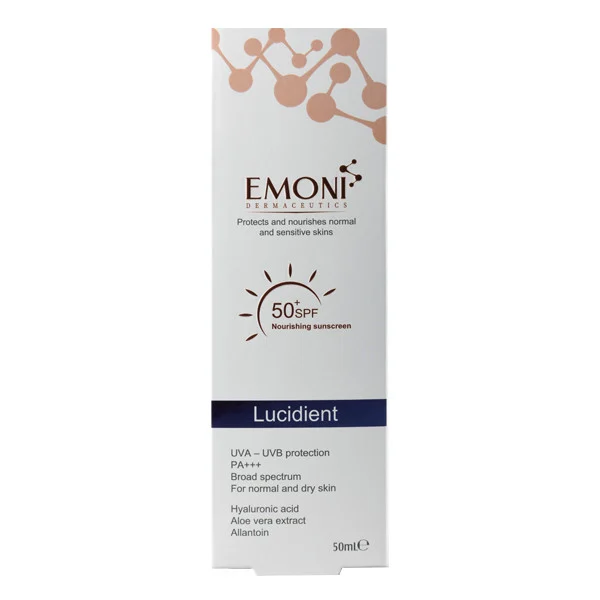 کرم ضد آفتاب بدون رنگ امونی درماسیوتیکس SPF 50 مدل لوسیدنت ‌مناسب پوست نرمال تا خشک حجم 50 میلی‌لیتر