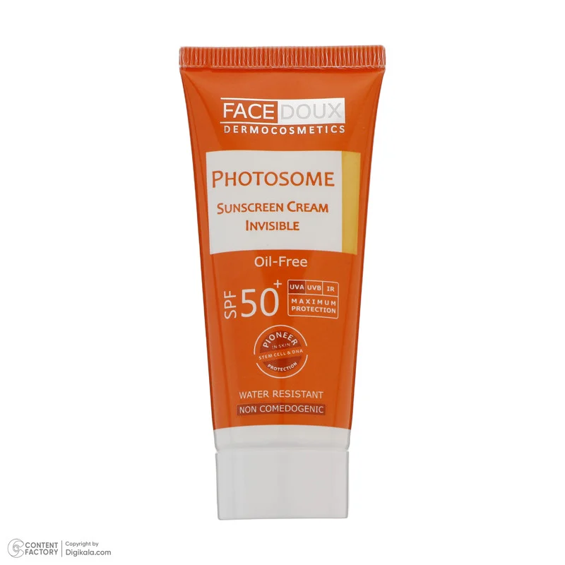 کرم ضد آفتاب بدون رنگ فیس دوکس SPF 50 مدل فوتوزوم محافظ اشعه UVA و UVB، ضد آب مناسب پوست چرب حجم 40 میلیلیتر