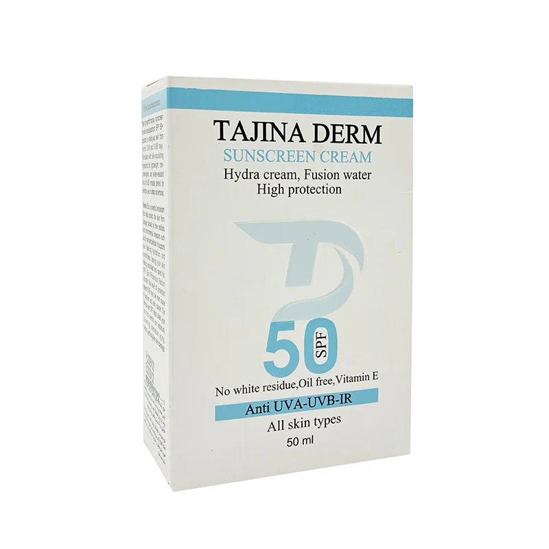 کرم ضد آفتاب بی‌رنگ تاجینادرم SPF 50 مدل All skin مناسب برای انواع پوست محافظ UVA/UVB حجم 50 میلی‌لیتر