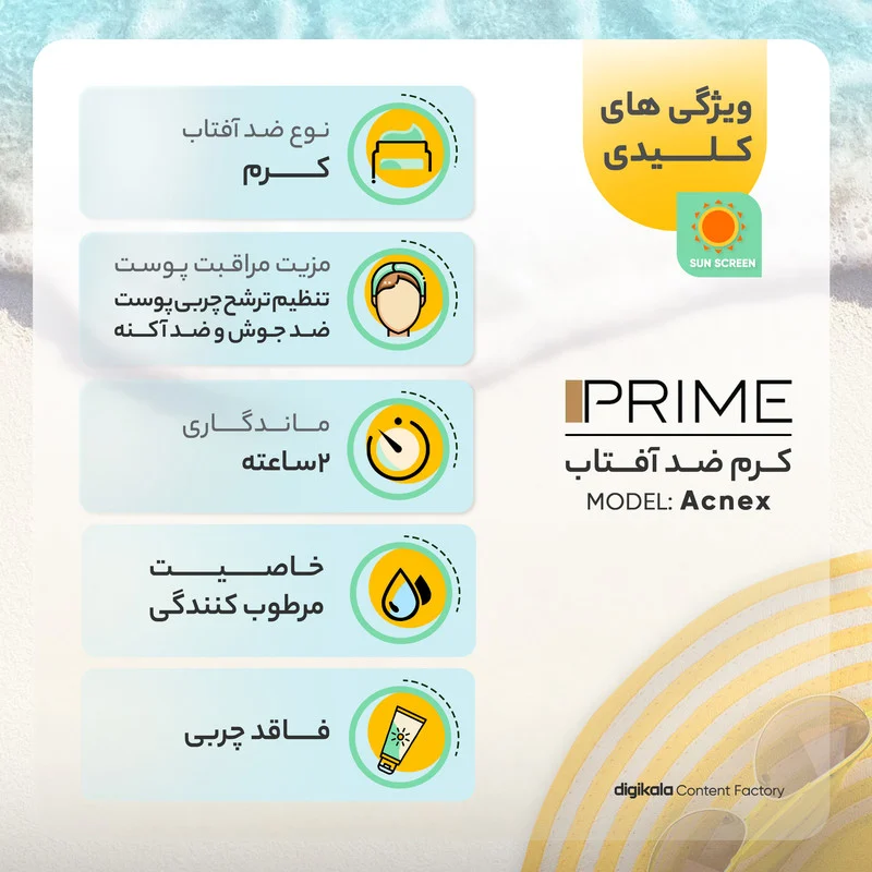 کرم ضدآفتاب پرایم مدل Acnex، حجم 50 میلی‌لیتر به همراه کرم ضدآفتاب پرایم مدل ACNEX-60، حجم 40 میلی‌لیتر
