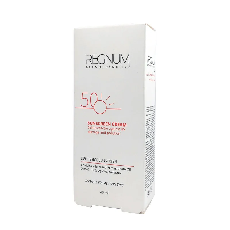 کرم ضد آفتاب رنگی رگنوم SPF50 مدل Royal محافظ UVA ،UVB و PA++، ضد حساسیت، ضد چروک و ضد پیری، مناسب برای انواع پوست حجم 40 میلیلیتر