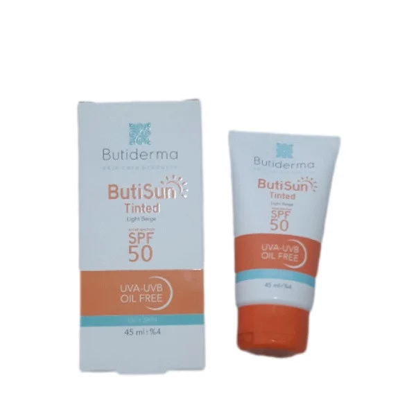 کرم ضد آفتاب رنگی بیوتی درما SPF 50 مدل ButiSun مناسب پوستهای چرب حجم 45 میلیلیتر