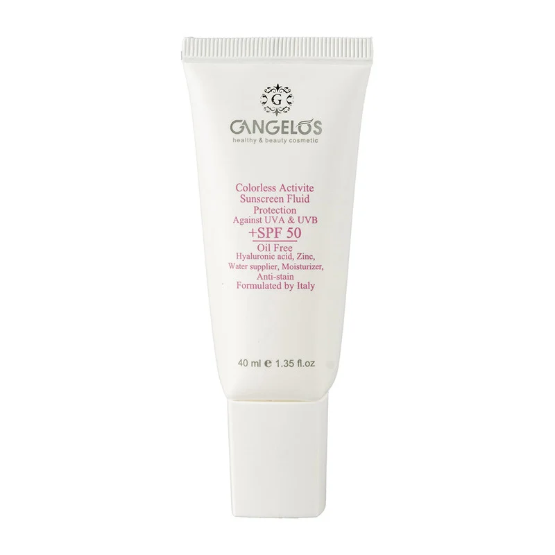 فلوئید ضد آفتاب بی رنگ گانگلوس SPF 50 مدل water resistant ‌محافظ UVA ،UVB و PA+++ مناسب برای انواع پوست‌ حجم 40 میلی‌لیتر