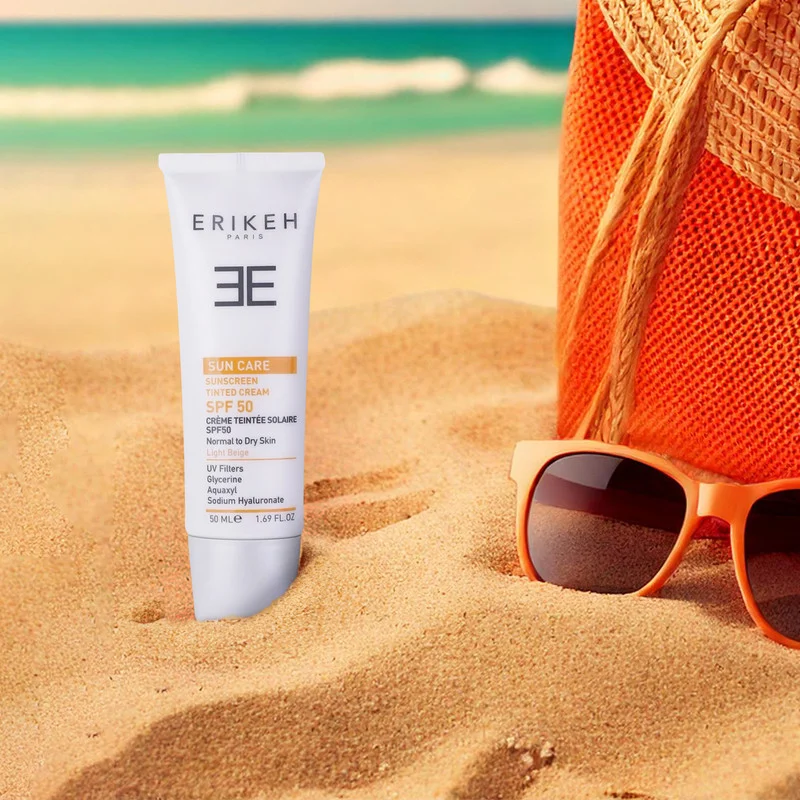 کرم ضد آفتاب رنگی صورت اریکه spf50 مدل Light Beige مناسب برای انواع پوست نرمال تا خشک حجم 50 میلی‌لیتر
