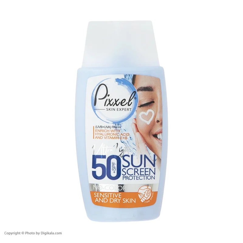 کرم ضدآفتاب بی‌رنگ پیکسل SPF50 مدل Sensitive، مناسب پوست‌های خشک و حساس، حجم 50 میلی‌لیتر