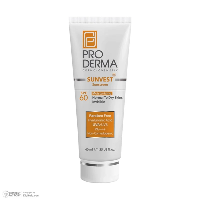 کرم ضدآفتاب و مرطوب‌کننده پرودرما مدل SPF60، حجم 40 میلی‌لیتر