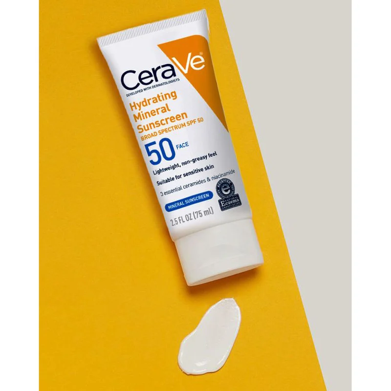 لوسیون ضد آفتاب بدون رنگ سراوی SPF 50 مدل Hydrating Mineral ‌مناسب انواع پوست حجم 75 میلی‌لیتر