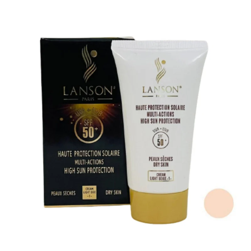 کرم ضدآفتاب رنگی لانسون SPF50 مدل مولتی اکشن شماره 1، مناسب پوستهای خشک، حجم 40 میلیلیتر